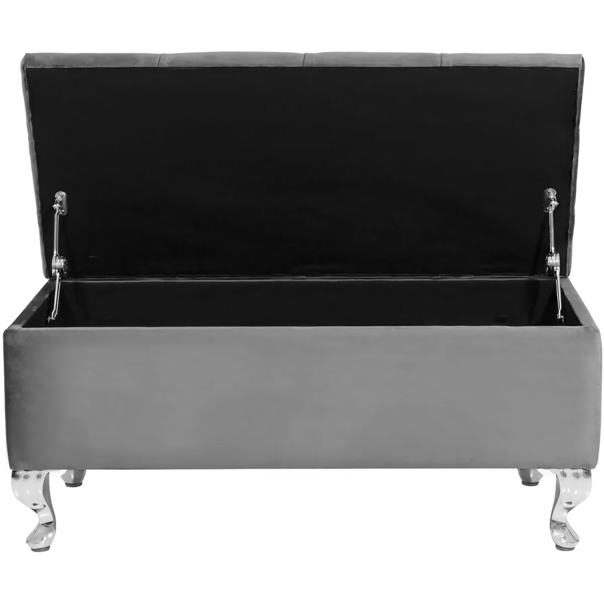 180cm Chesterfield Ottoman Storage Bench, Teal Tufted Upholstered Velvet Ottoman Footstool - Grey Plush Velvet – image 2