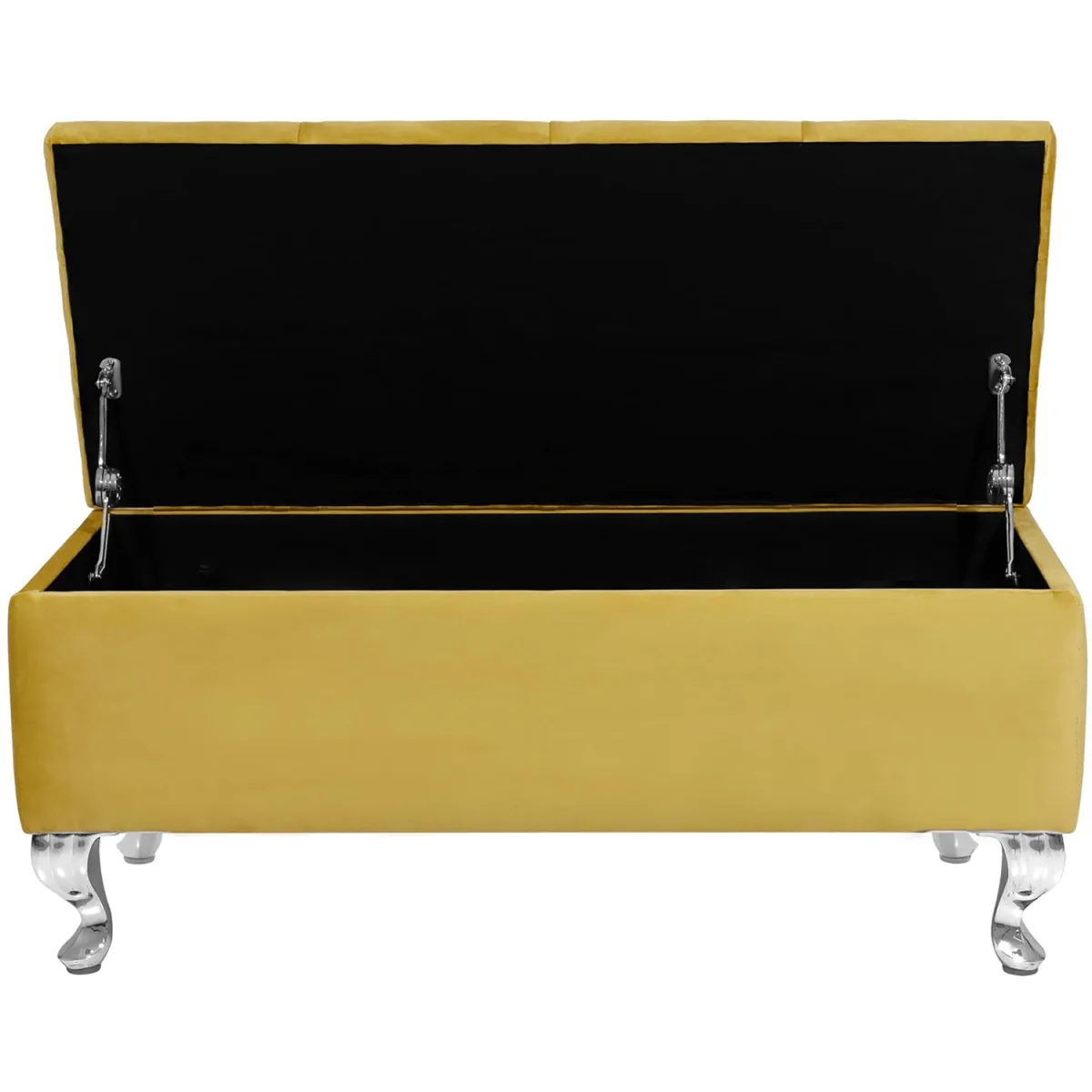 120cm Chesterfield Ottoman Storage Bench, Mustard Gold Tufted Upholstered Velvet Ottoman Footstool - Mustard Gold Plush Velvet – image 2