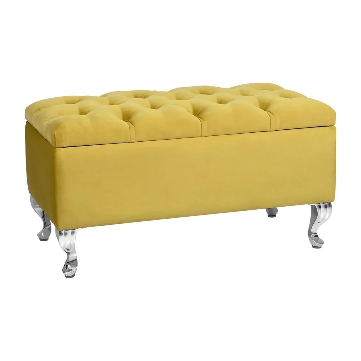 120cm Chesterfield Ottoman Storage Bench, Mustard Gold Tufted Upholstered Velvet Ottoman Footstool - Mustard Gold Plush Velvet – image 1