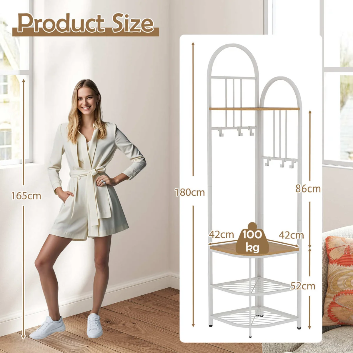Tall Corner Hall Tree with Shoe Storage Bench - Brown – image 2