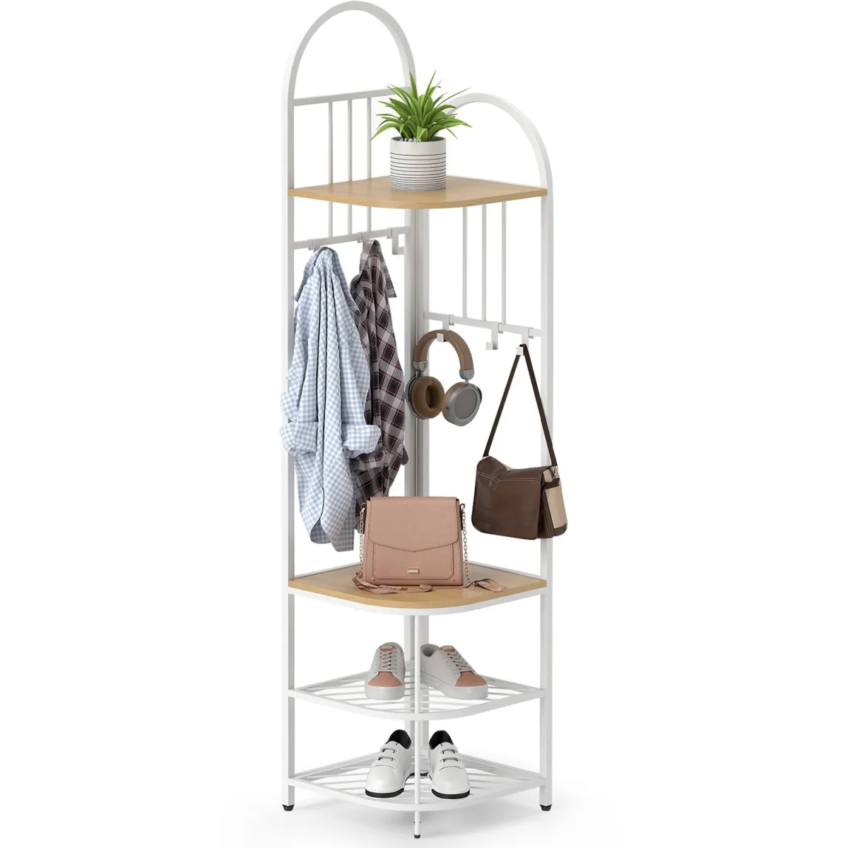 Tall Corner Hall Tree with Shoe Storage Bench - Brown – image 7