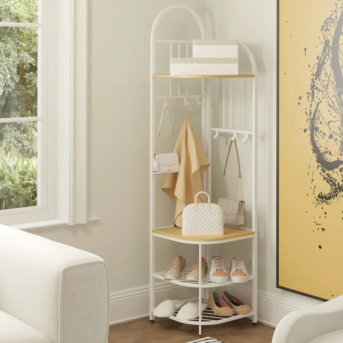 Tall Corner Hall Tree with Shoe Storage Bench - Brown – image 8