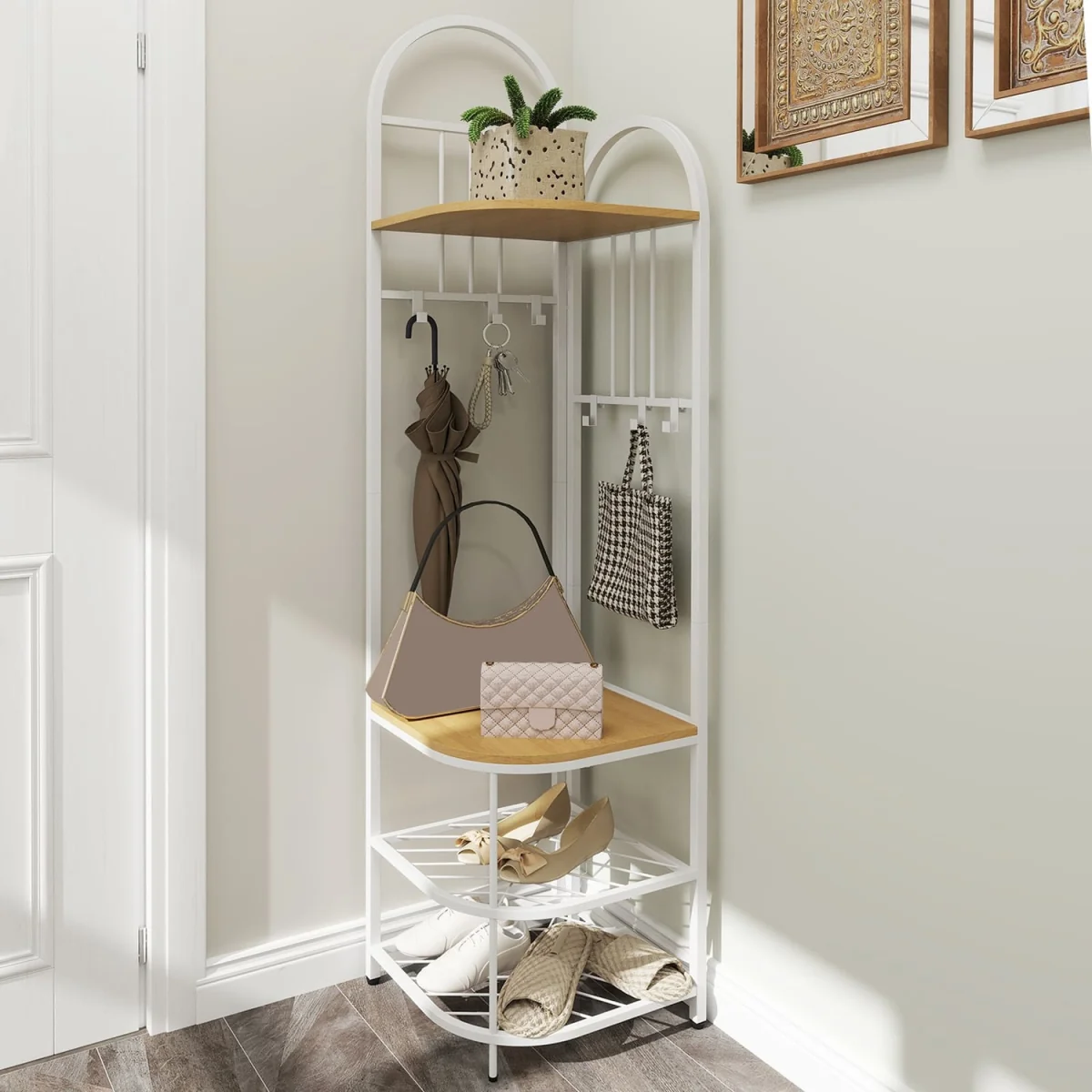 Tall Corner Hall Tree with Shoe Storage Bench - Brown – image 9
