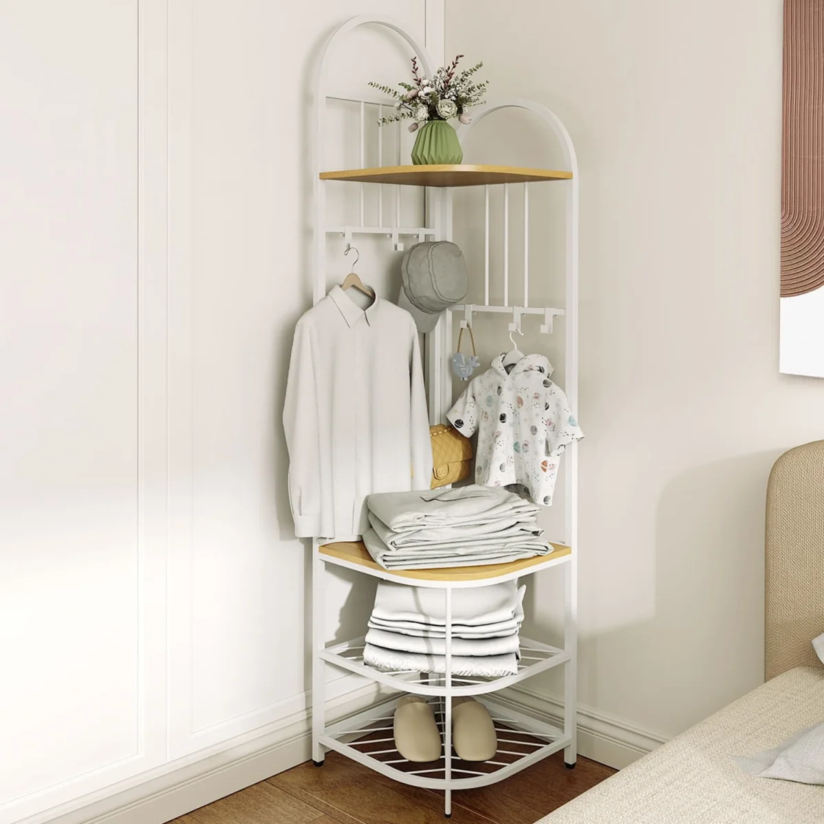 Tall Corner Hall Tree with Shoe Storage Bench - Brown – image 10