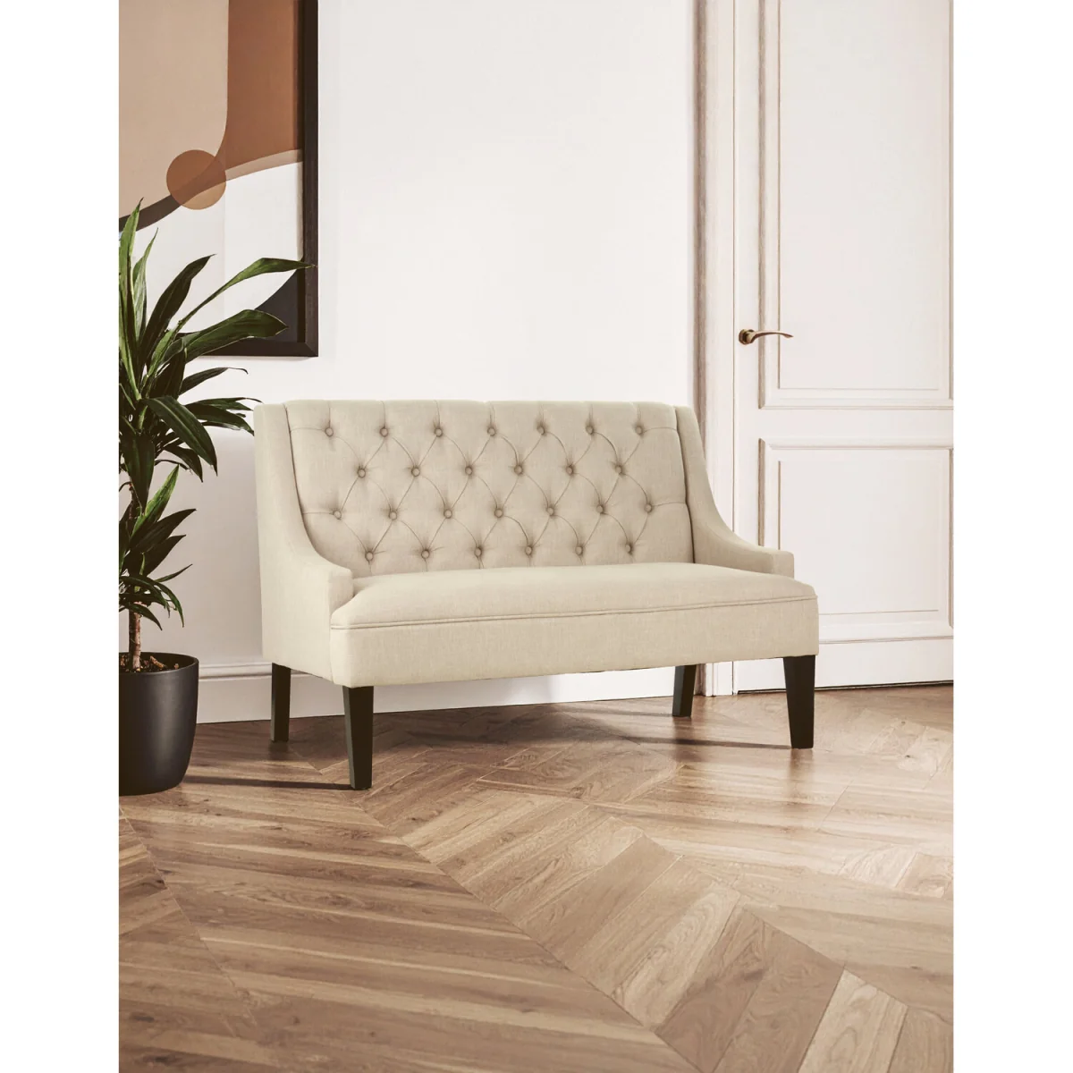 Doucet High Back Natural Linen Bench - Cream – image 3