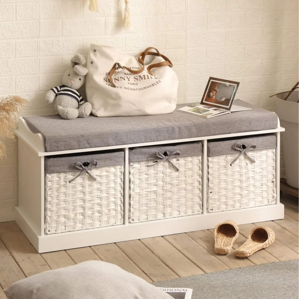 Malibu White Storage Bench 3 Drawer - White – image 2