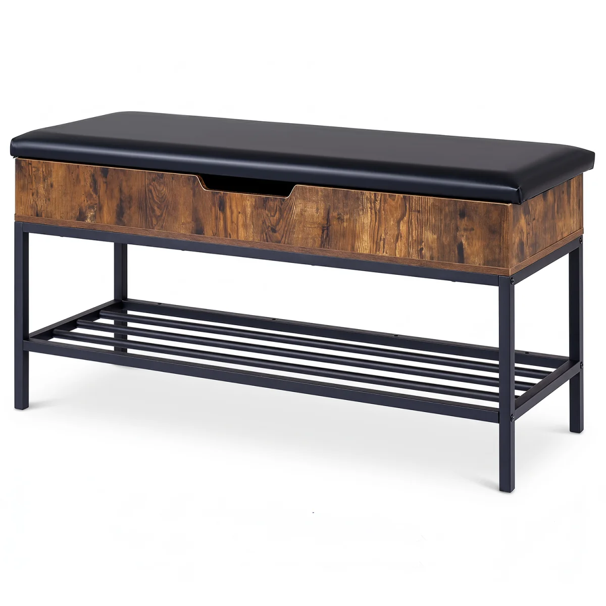 100 CM Shoe Storage Bench with Shelf And Lift Top - Brown – image 2