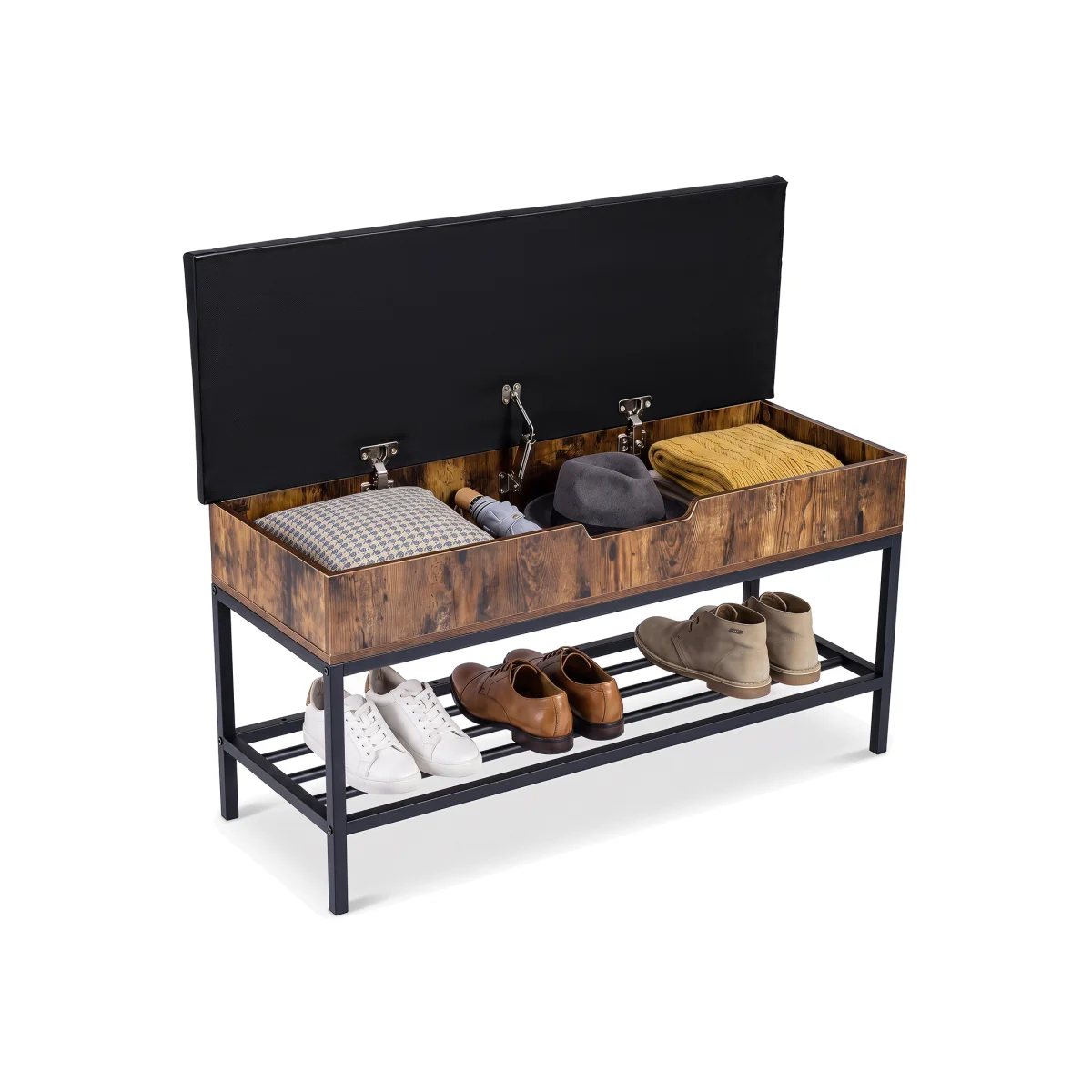100 CM Shoe Storage Bench with Shelf And Lift Top - Brown – image 1