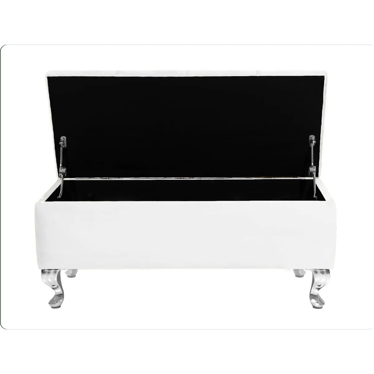 180cm Chesterfield Ottoman Storage Bench, Teal Tufted Upholstered Velvet Ottoman Footstool - White Plush Velvet – image 2