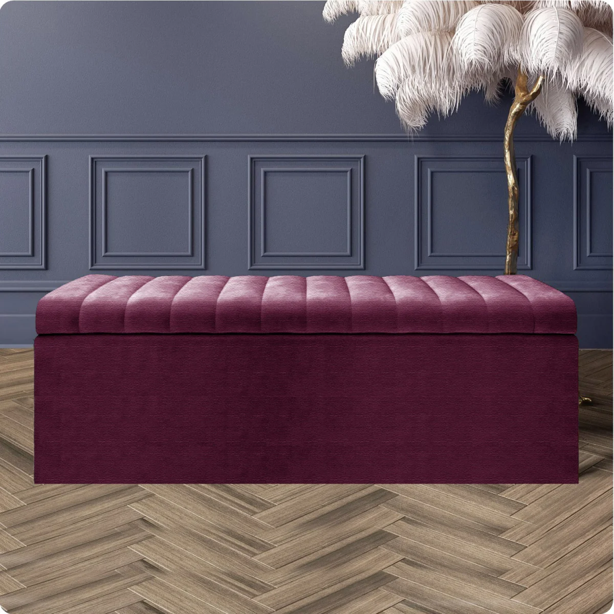 Safar Naples Ottoman Storage Box, Charcoal Striped Upholstered Blanket Chest & End of Bed Bench - Blue Naples – image 2
