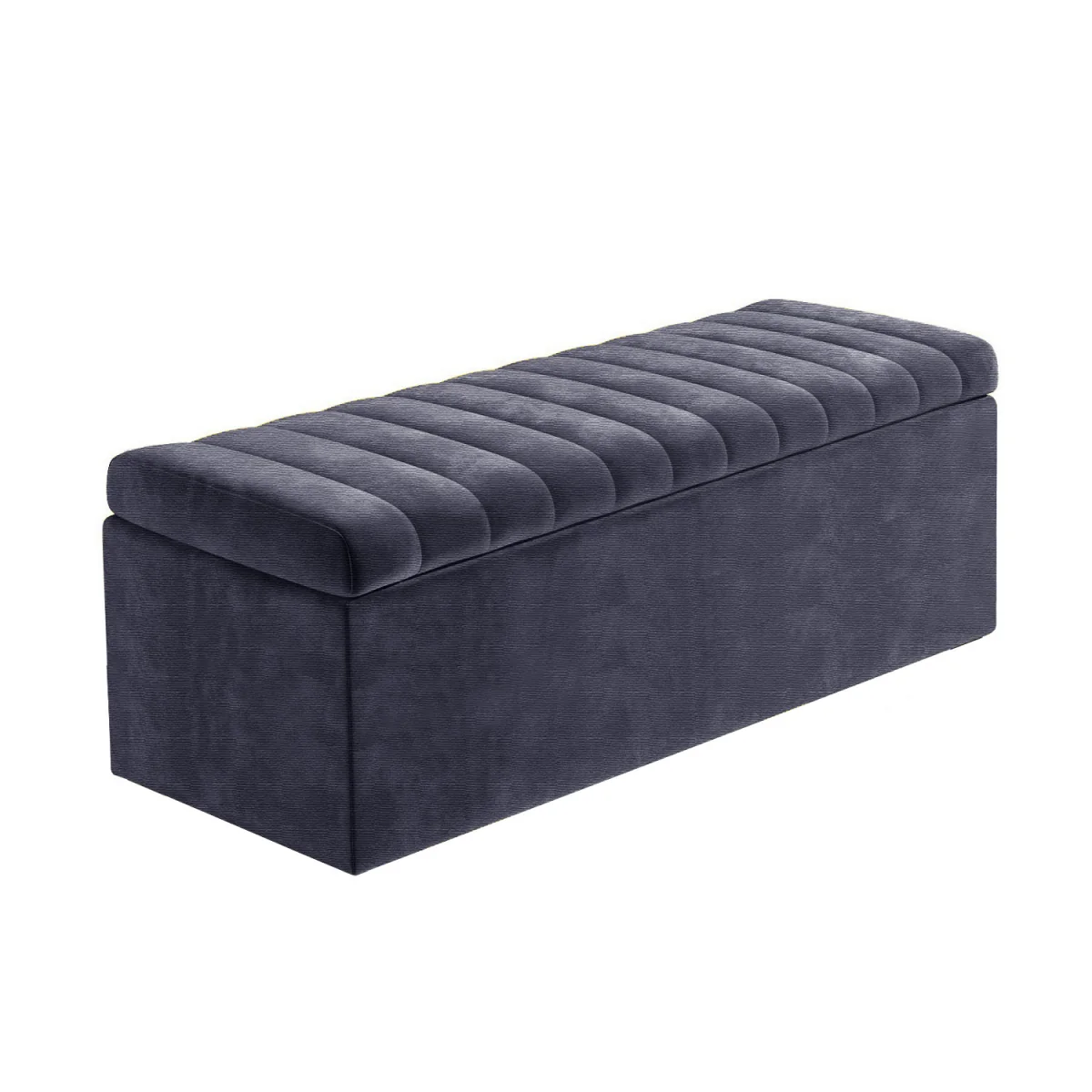 Safar Naples Ottoman Storage Box, Charcoal Striped Upholstered Blanket Chest & End of Bed Bench - Blue Naples – image 23