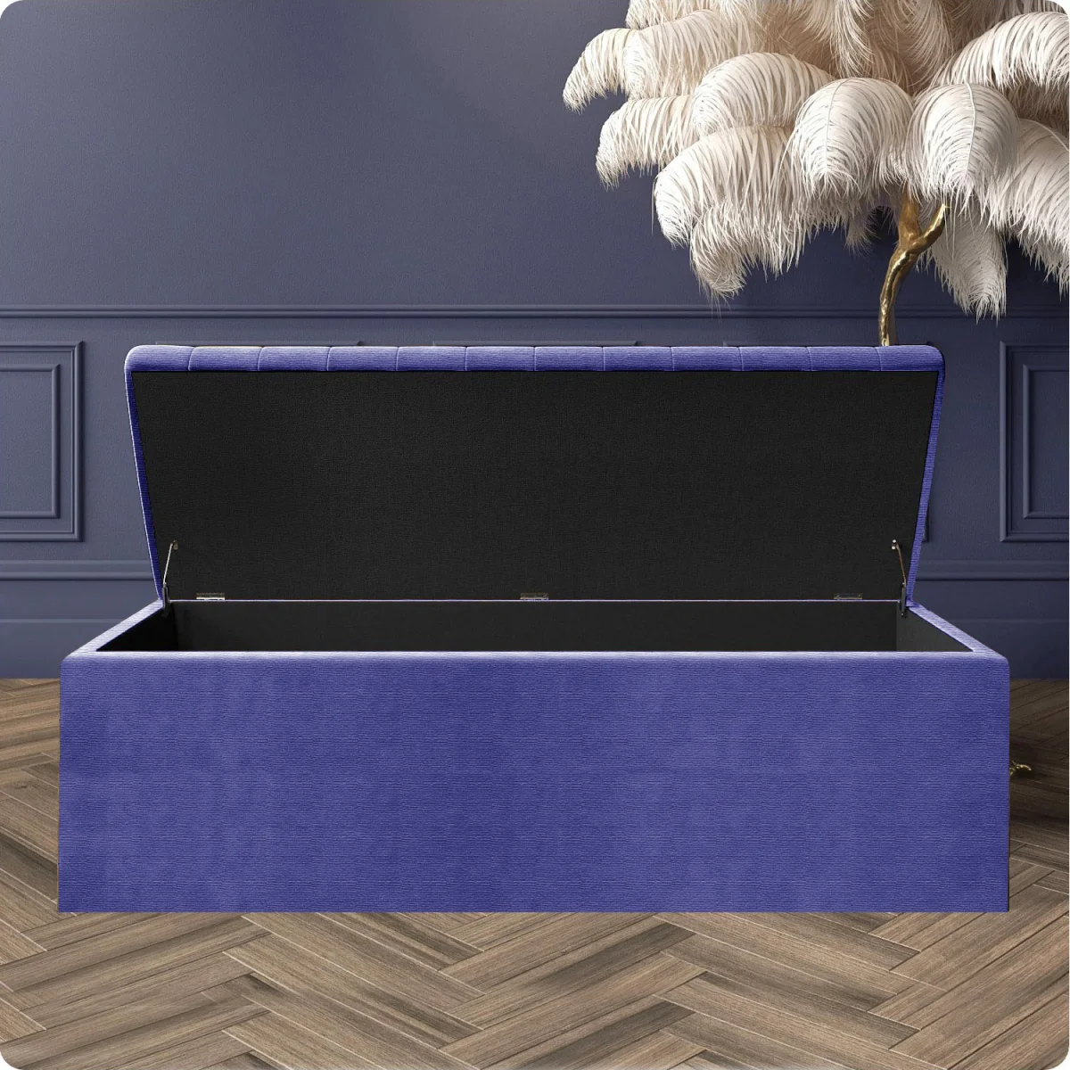 Safar Naples Ottoman Storage Box, Charcoal Striped Upholstered Blanket Chest & End of Bed Bench - Blue Naples – image 7