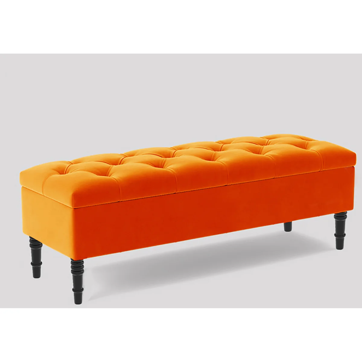 137cm Chesterfield Ottoman Storage Bench, Duck Egg Tufted Upholstered Velvet Ottoman Footstool - Burnt Orange Plush Velvet – image 3