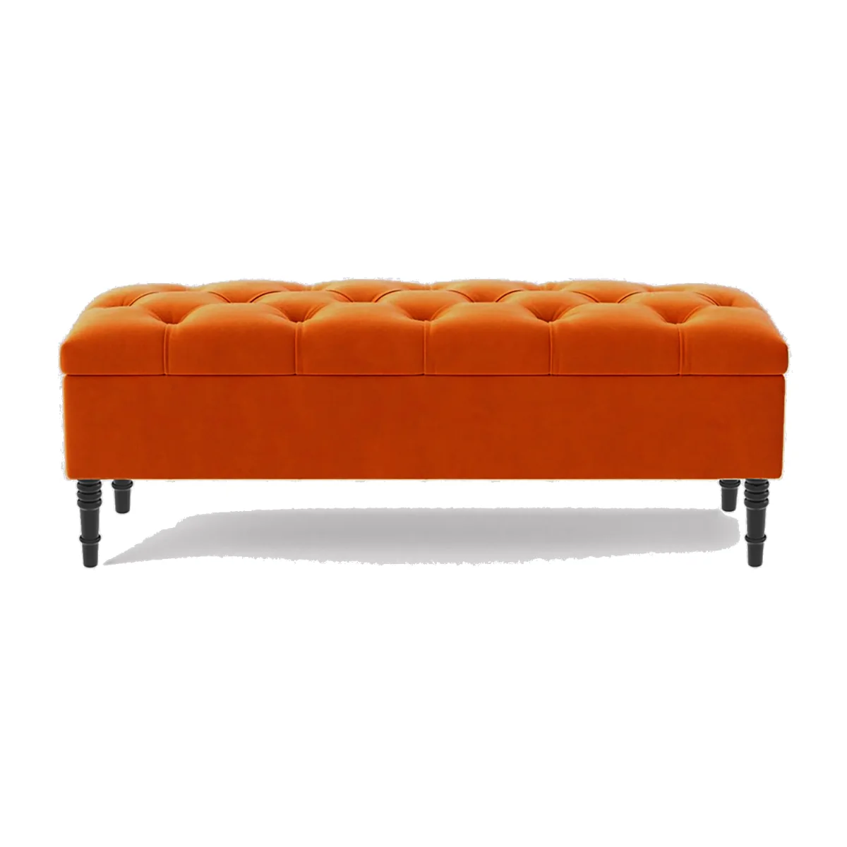 137cm Chesterfield Ottoman Storage Bench, Duck Egg Tufted Upholstered Velvet Ottoman Footstool - Burnt Orange Plush Velvet – image 1