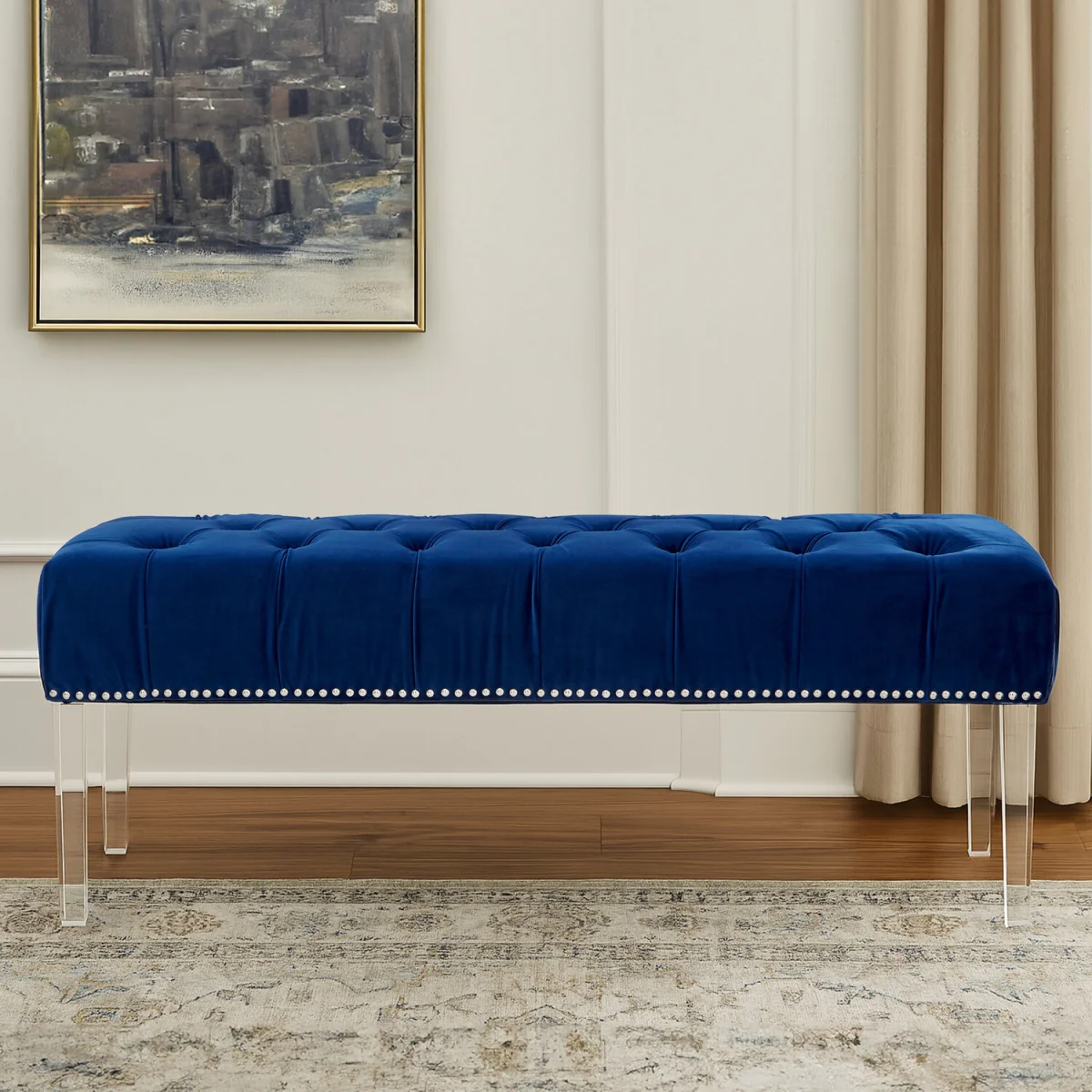 Clarence Blue Velvet Bench - Blue – image 2