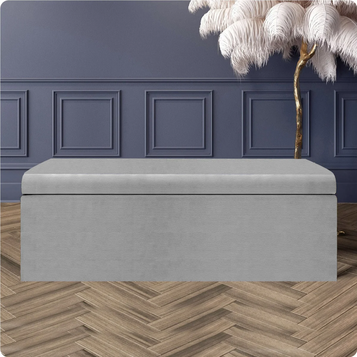 Large Plain Safar Storage Ottoman Box, Upholstered Naples Deep Storage Ottoman End of Bed Bench - Blue Naples – image 16