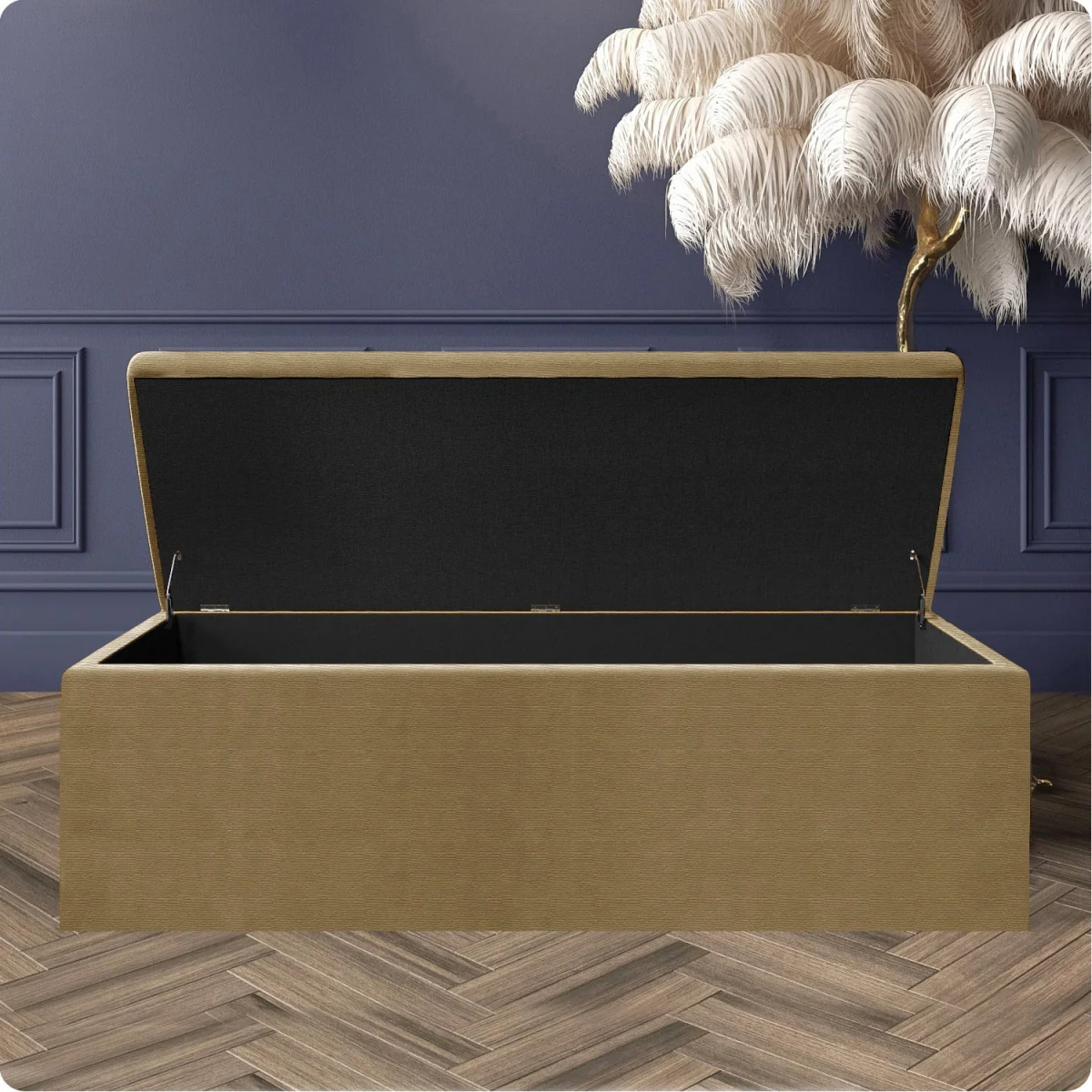 Large Plain Safar Storage Ottoman Box, Upholstered Naples Deep Storage Ottoman End of Bed Bench - Blue Naples – image 3