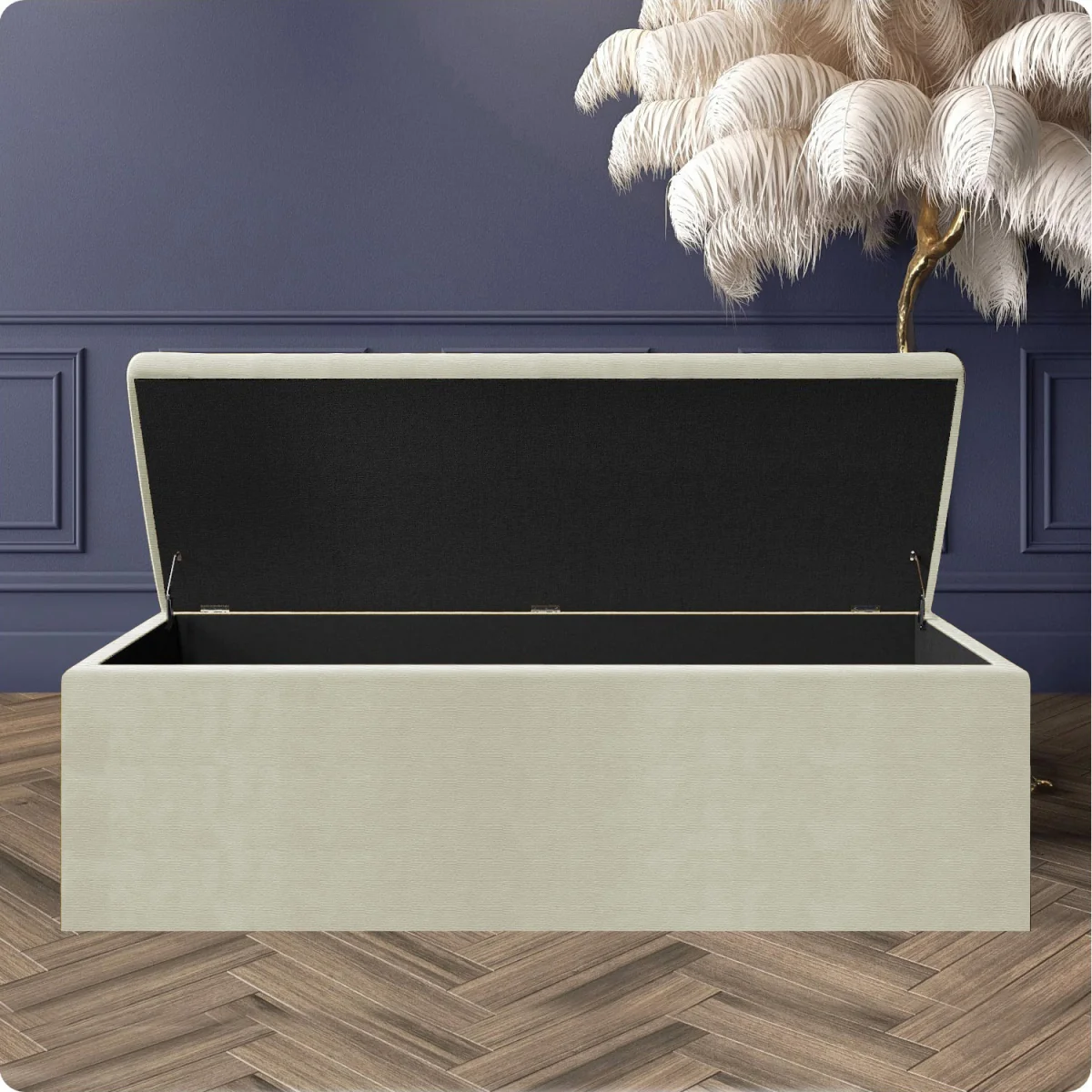 Large Plain Safar Storage Ottoman Box, Upholstered Naples Deep Storage Ottoman End of Bed Bench - Blue Naples – image 21