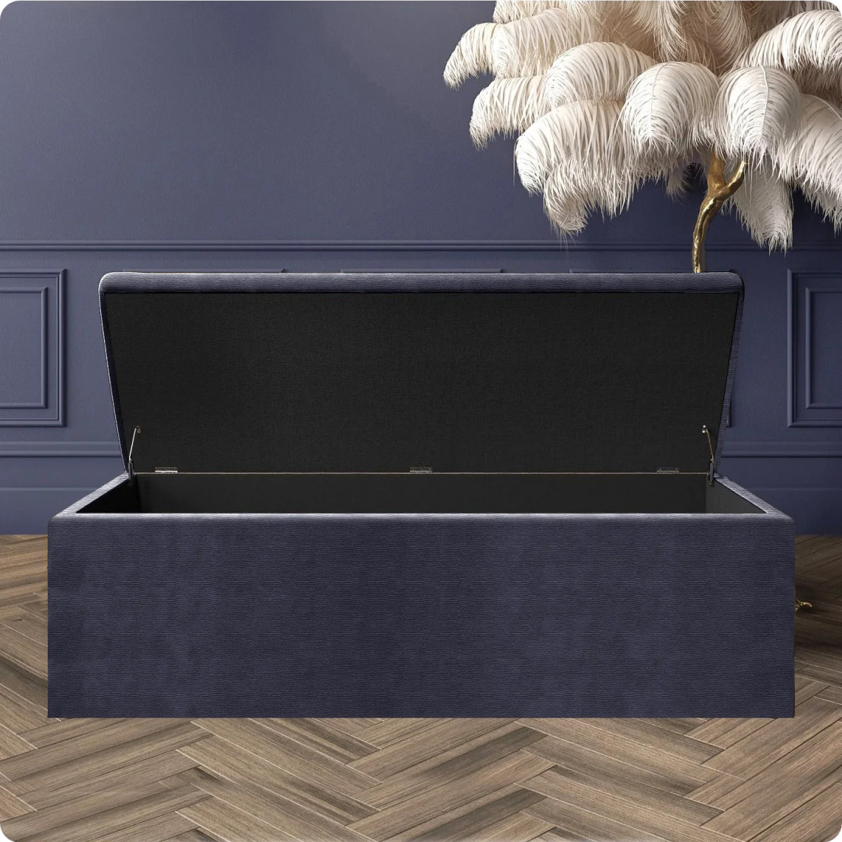 Large Plain Safar Storage Ottoman Box, Upholstered Naples Deep Storage Ottoman End of Bed Bench - Blue Naples – image 25