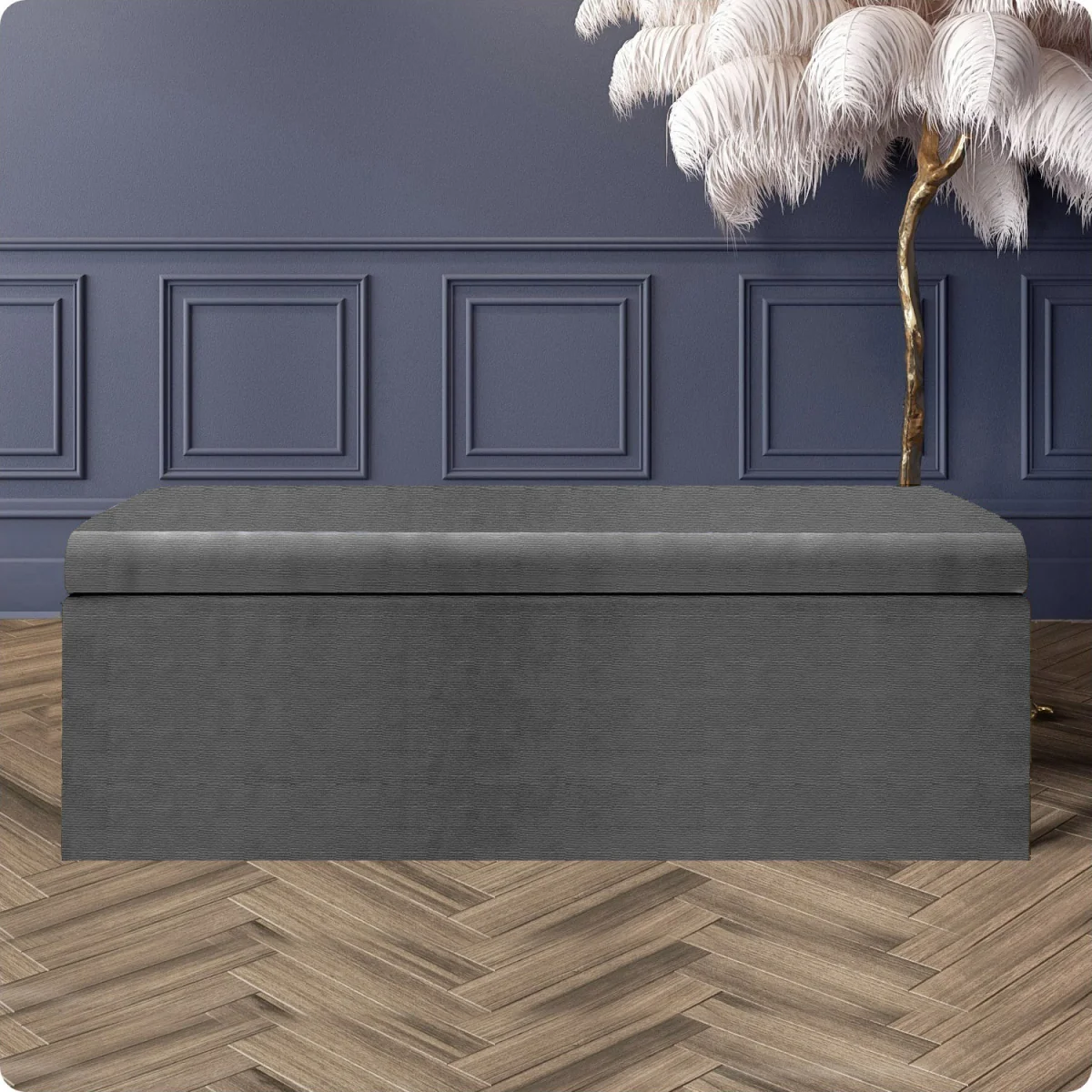 Large Plain Safar Storage Ottoman Box, Upholstered Naples Deep Storage Ottoman End of Bed Bench - Blue Naples – image 28