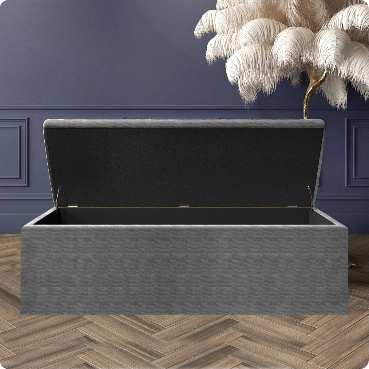 Large Plain Safar Storage Ottoman Box, Upholstered Naples Deep Storage Ottoman End of Bed Bench - Blue Naples – image 29