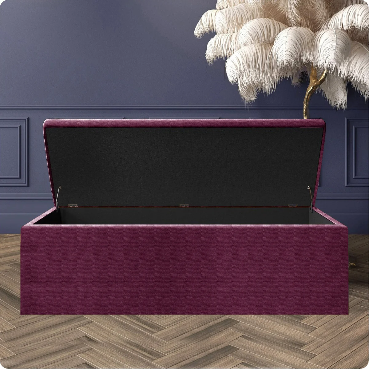 Large Plain Safar Storage Ottoman Box, Upholstered Naples Deep Storage Ottoman End of Bed Bench - Blue Naples – image 6