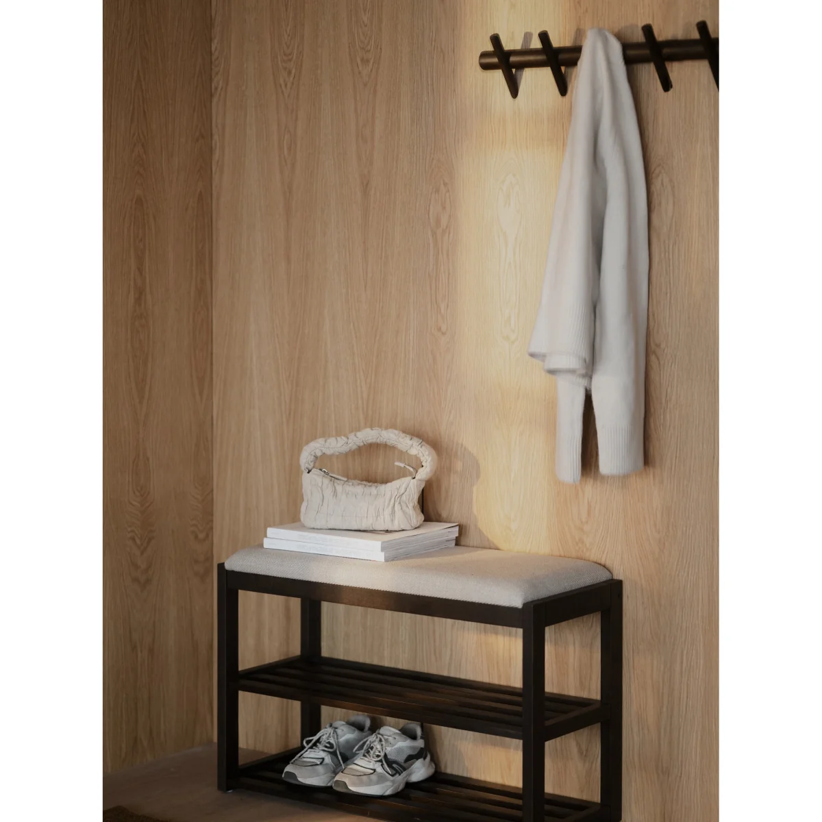 Oak Wood Bench Confetti with Shoe Rack – image 3