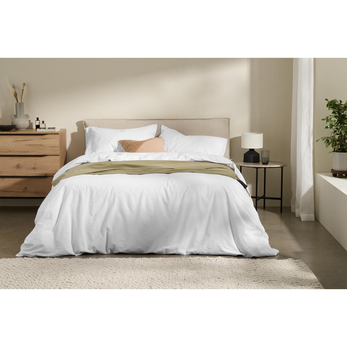 Veli 100% Cotton Plumetis Weave Duvet Cover + 2 Pillowcases, King, White – image 3
