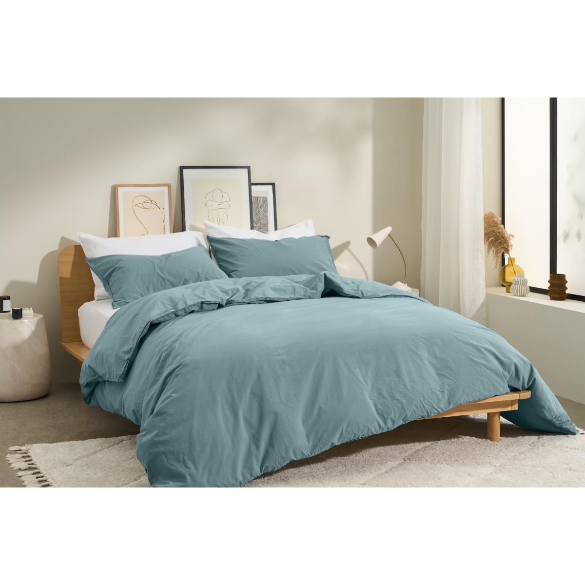 Alexia 100% Organic Stonewashed Cotton Duvet Cover + 2 Pillowcases, King, Dusty Teal – image 3