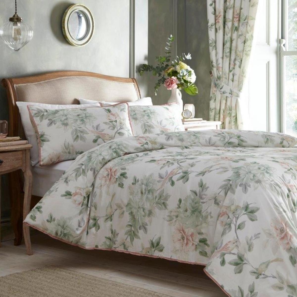 Appletree Campion Green/Coral Duvet Cover Set - King, Cotton, Floral - Green/Beige/White – image 1