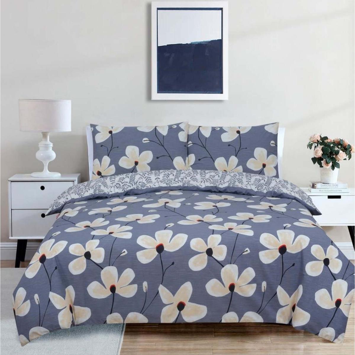Vantona Easy Living Range Kimono Floral Duvet Cover Set - Grey / King