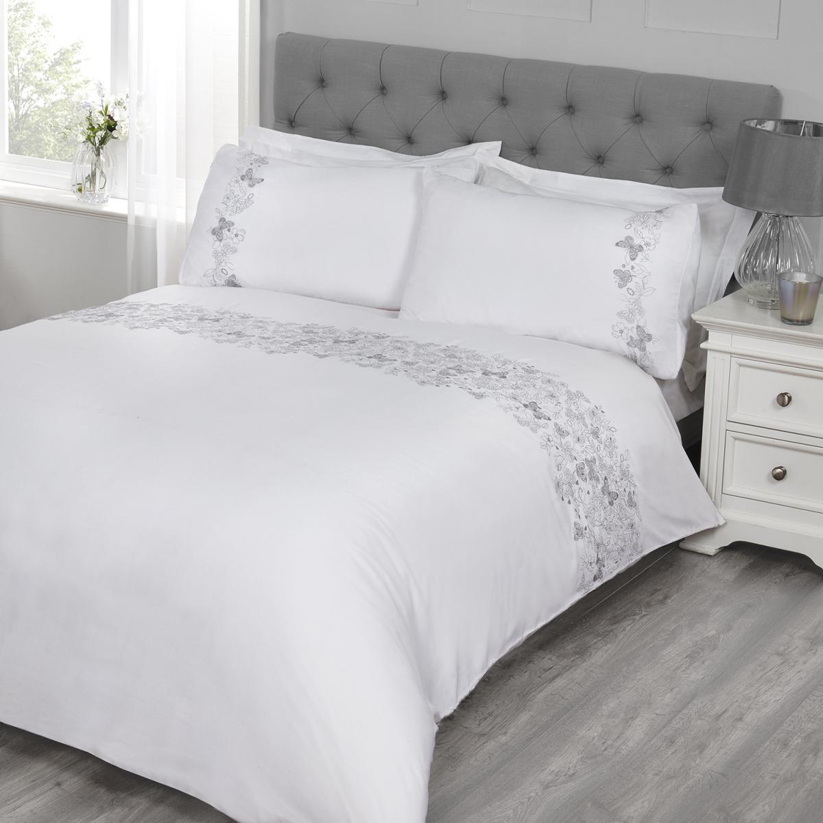 Mariella Butterfly Duvet Cover and Pillowcase Set - White / King – image 2