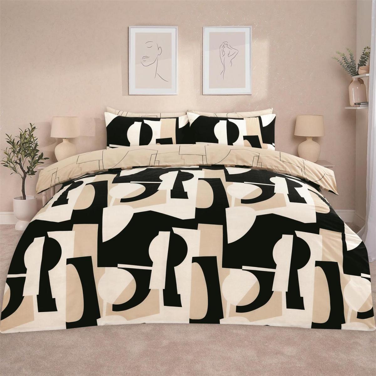 Geometric Shapes Duvet Cover Set - Black / King