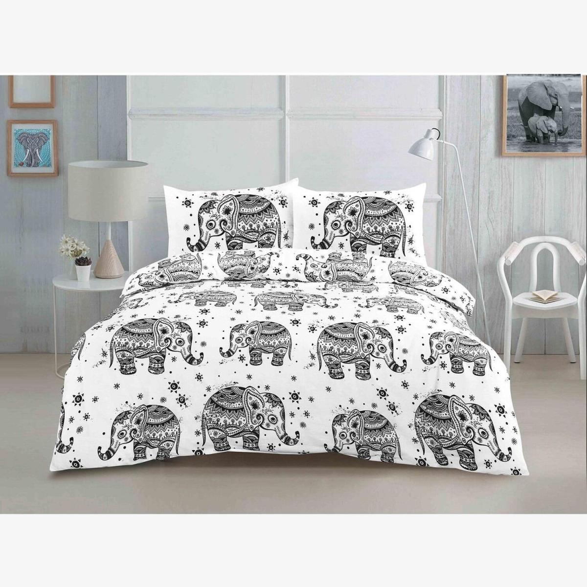Elephant Duvet Cover Set BlackWhite Bedding - Black / King