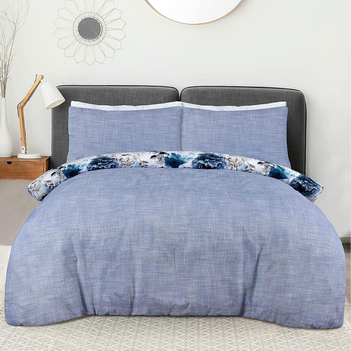 Sleepdown Inky Floral Blue Duvet Cover Set - Blue / King – image 2
