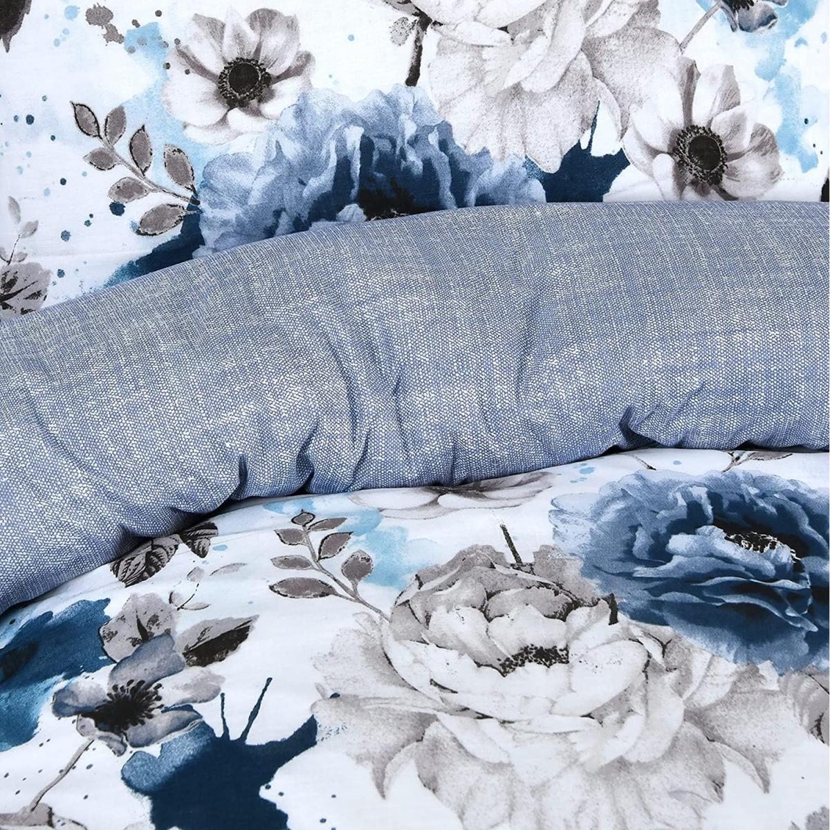 Sleepdown Inky Floral Blue Duvet Cover Set - Blue / King – image 3