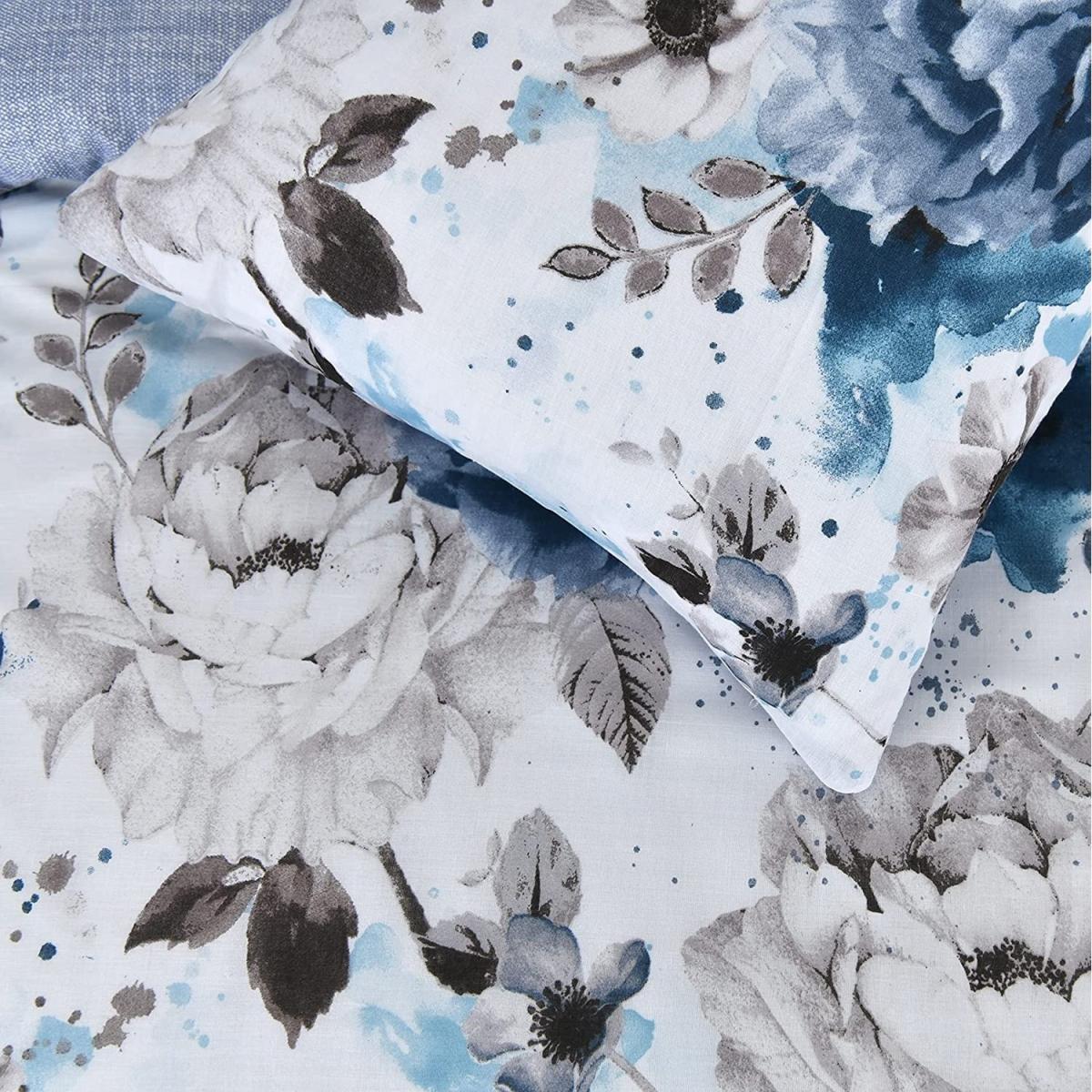 Sleepdown Inky Floral Blue Duvet Cover Set - Blue / King – image 5