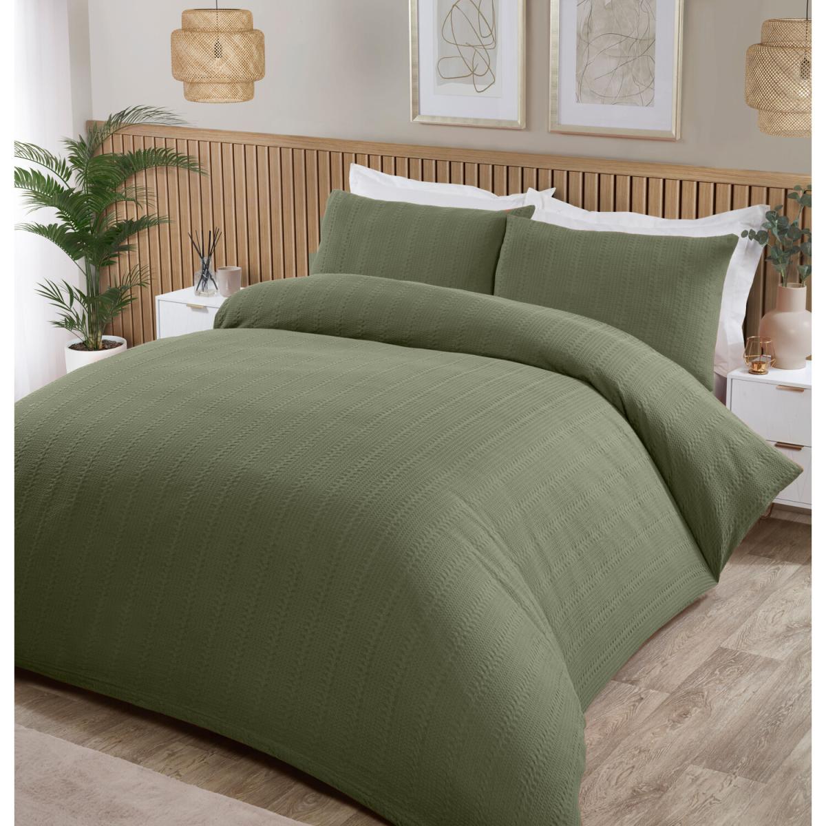 Merida Waffle Stripe Duvet Cover and Pillowcase Set - Khaki / King – image 2