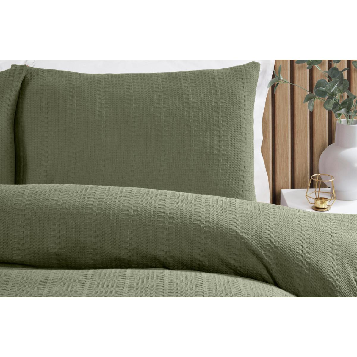Merida Waffle Stripe Duvet Cover and Pillowcase Set - Khaki / King – image 3