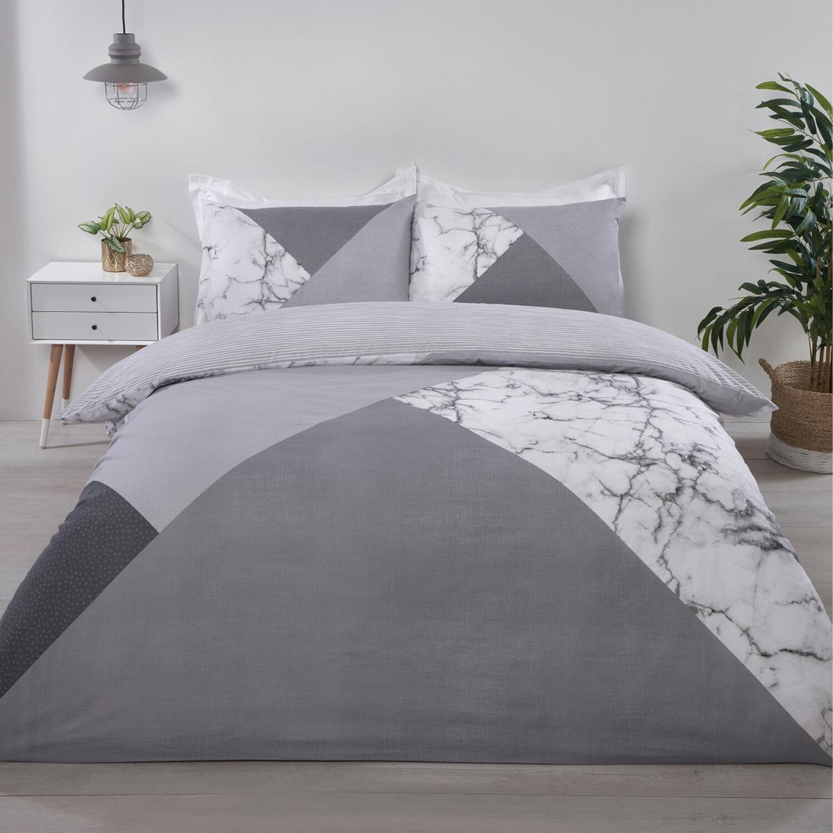 Marble Geo Duvet Cover and Pillowcase Set - Grey / King – image 6