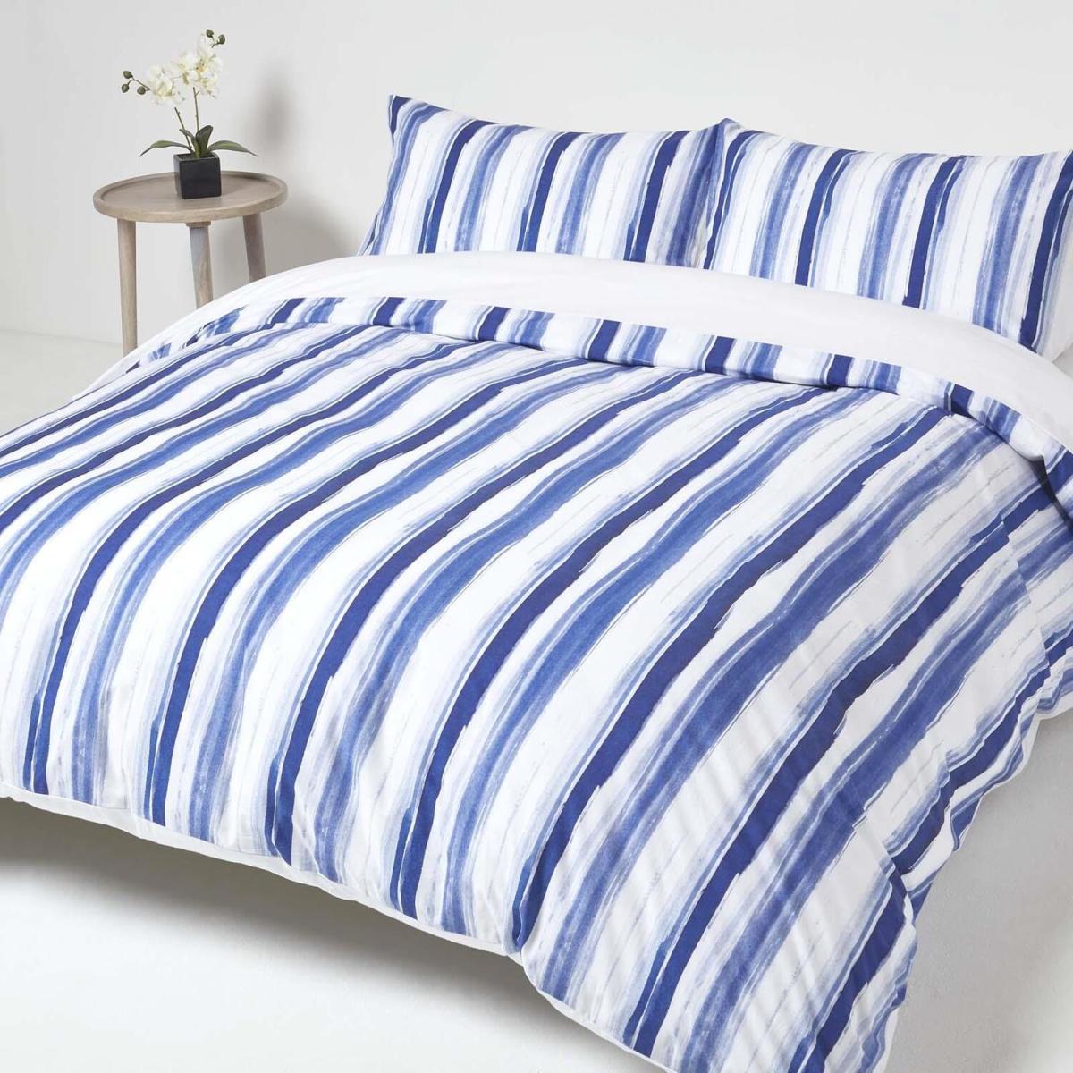 Blue Stripe Digitally Printed Cotton Duvet Cover Set - Blue / King – image 3