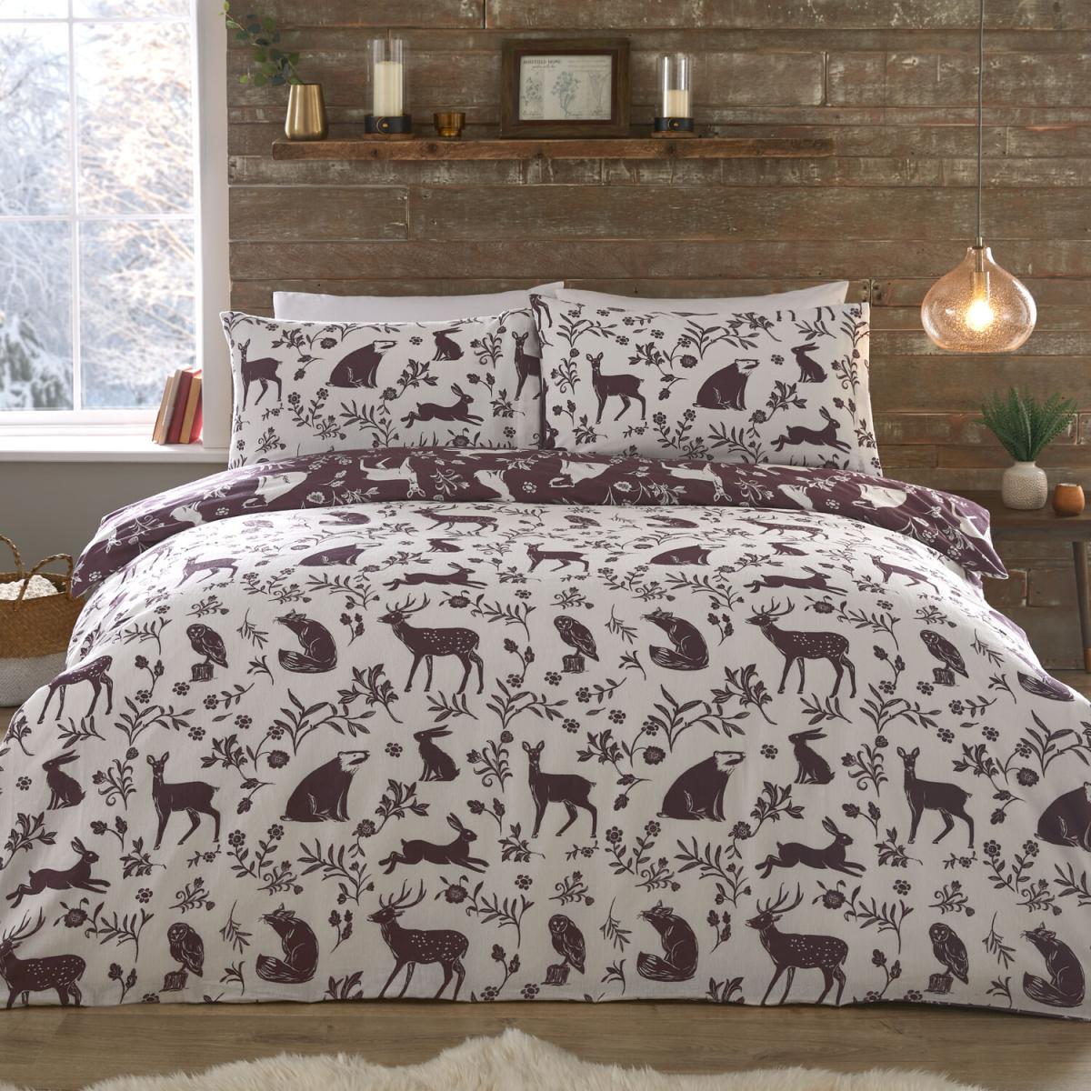 Forest Friends Duvet Cover and Pillowcase Set - Plum / King – image 2