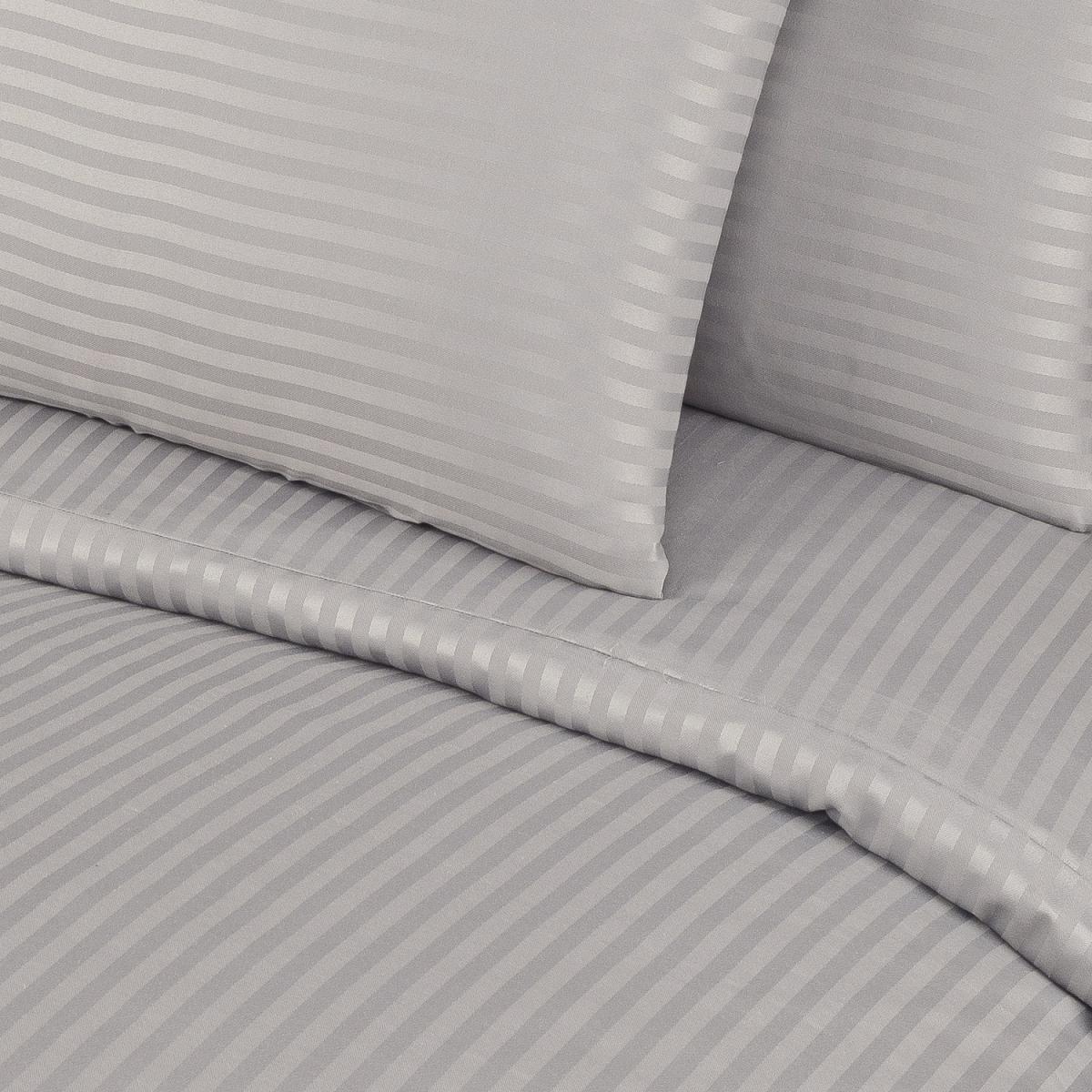 300 Thread Count Hotel Quality Sating Stripe Duvet Cover Set - Grey / King – image 3