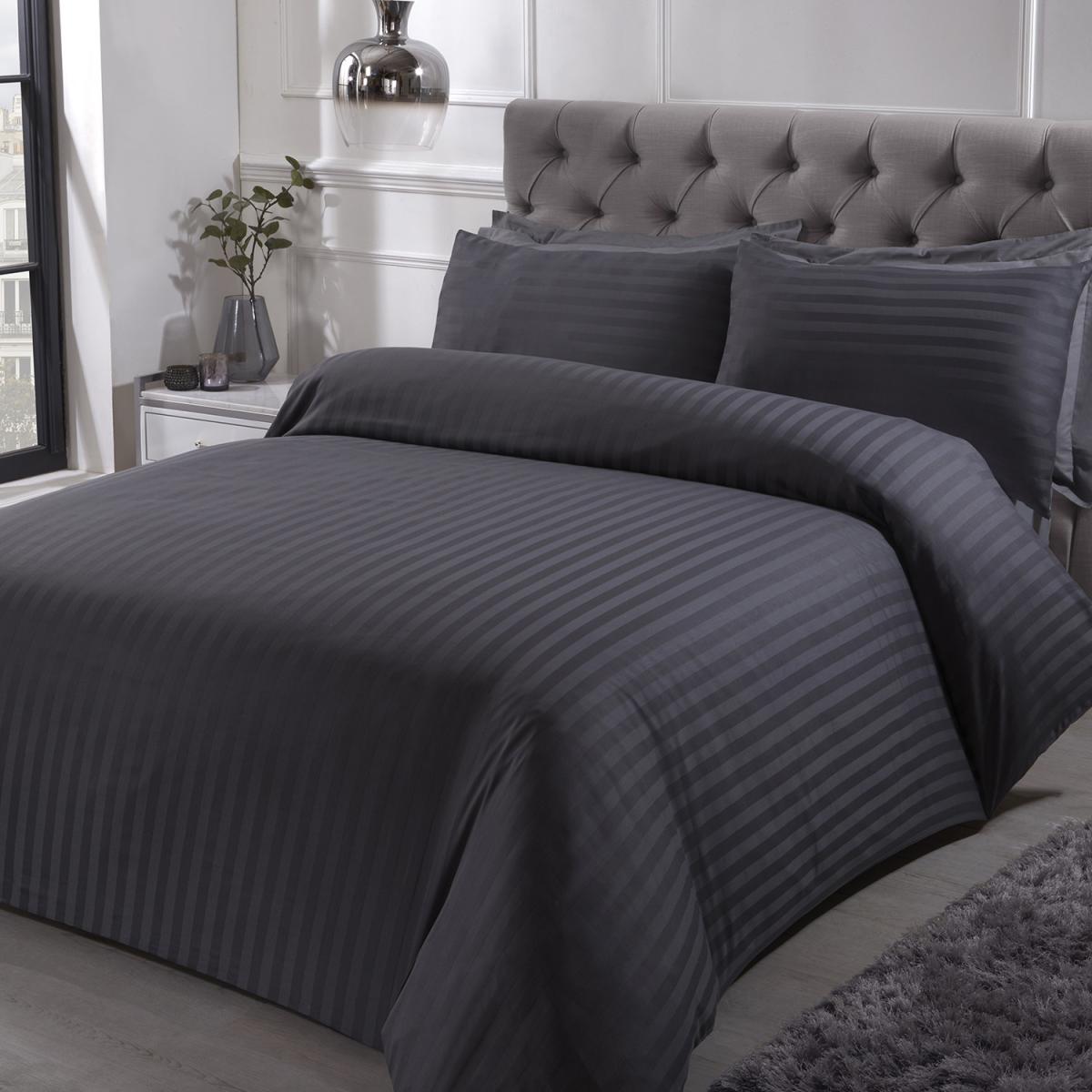 Luxury Satin Stripe Duvet Cover and Pillowcase Set - White / King – image 12