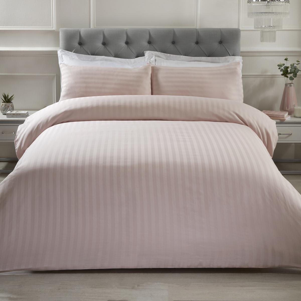 Luxury Satin Stripe Duvet Cover and Pillowcase Set - White / King – image 5