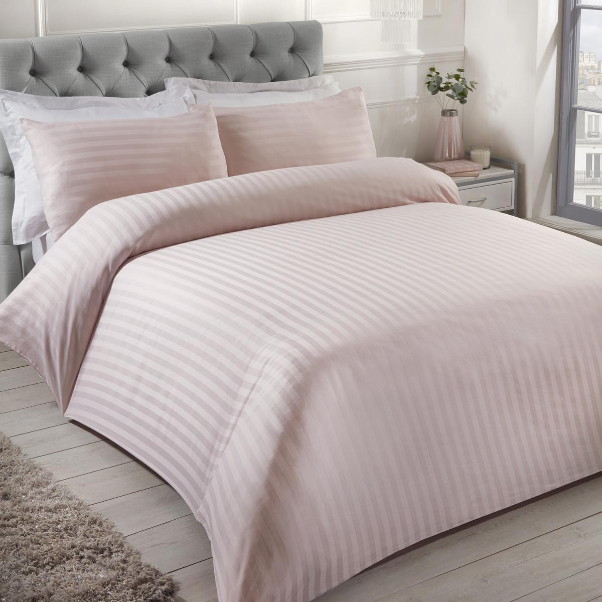 Luxury Satin Stripe Duvet Cover and Pillowcase Set - White / King – image 9