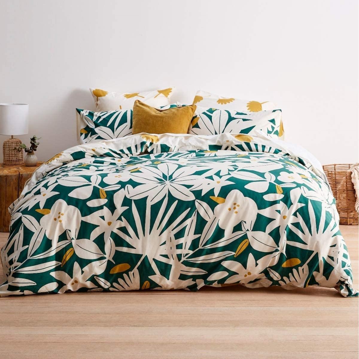 Sleepdown Arren English Floral Teal White Duvet Cover Set - Teal White Ochre / King – image 2