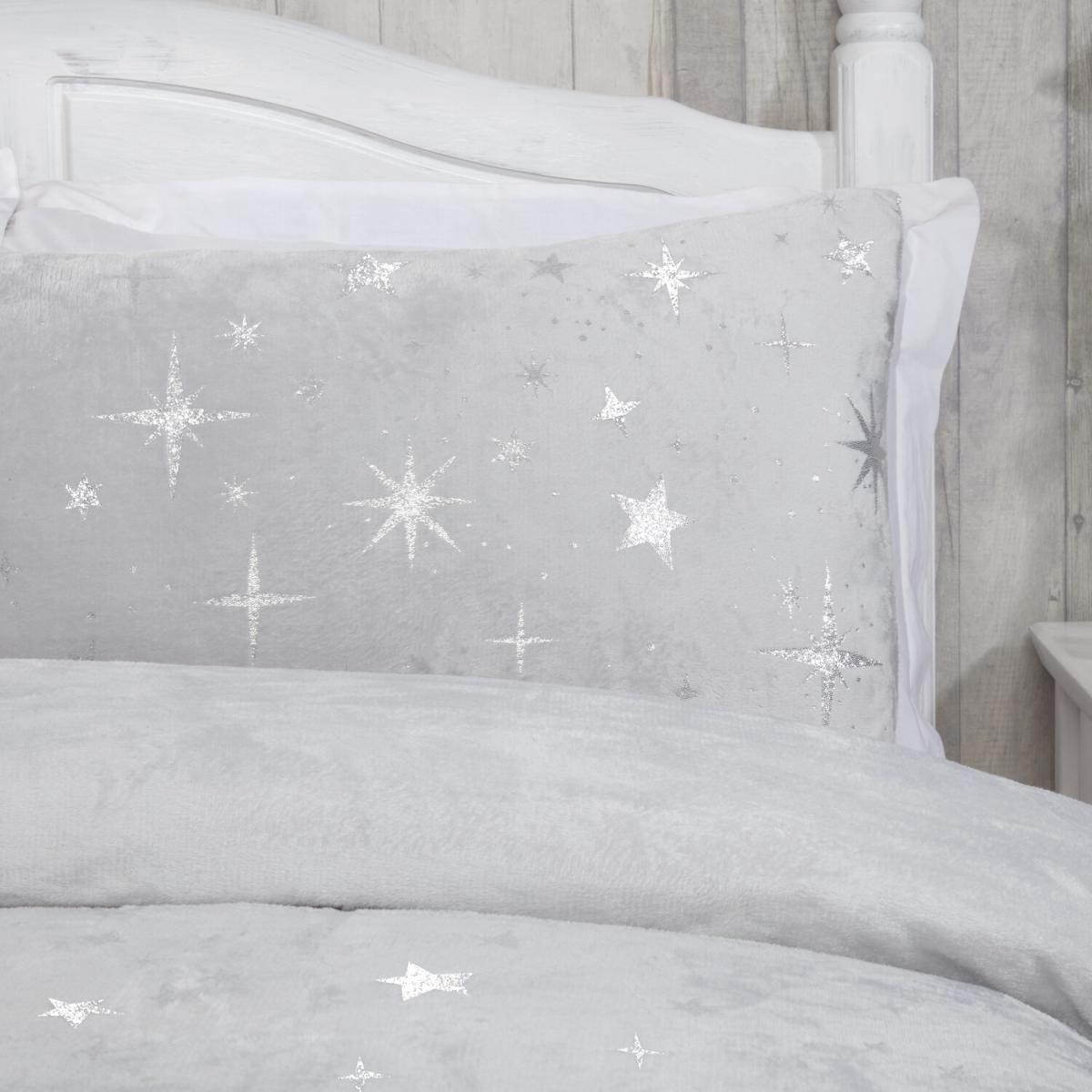 Stars Foil Fleece Duvet Cover and Pillowcase Set - Silver / King – image 2