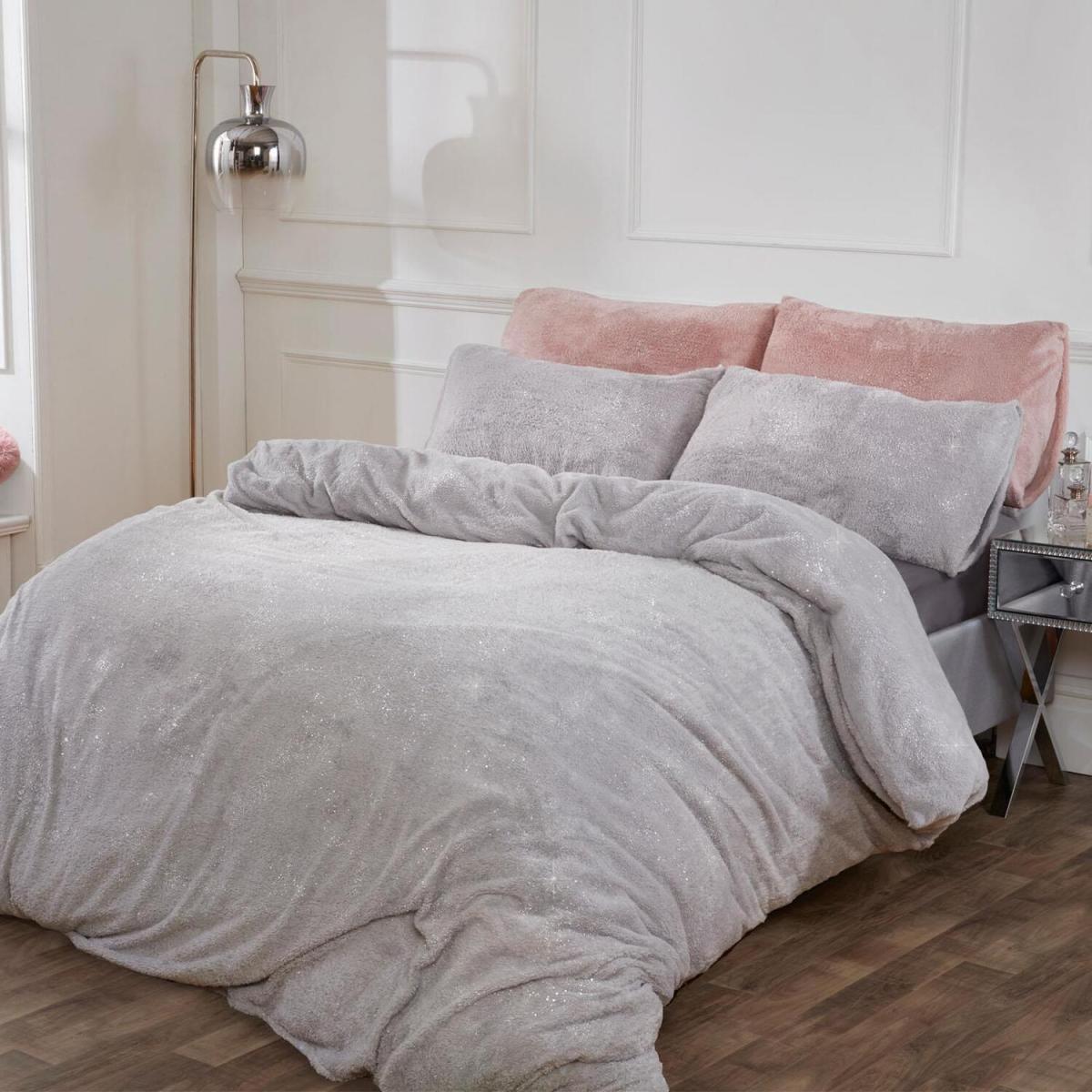 Sienna Glitter Teddy Duvet Cover Set - Silver / King – image 2