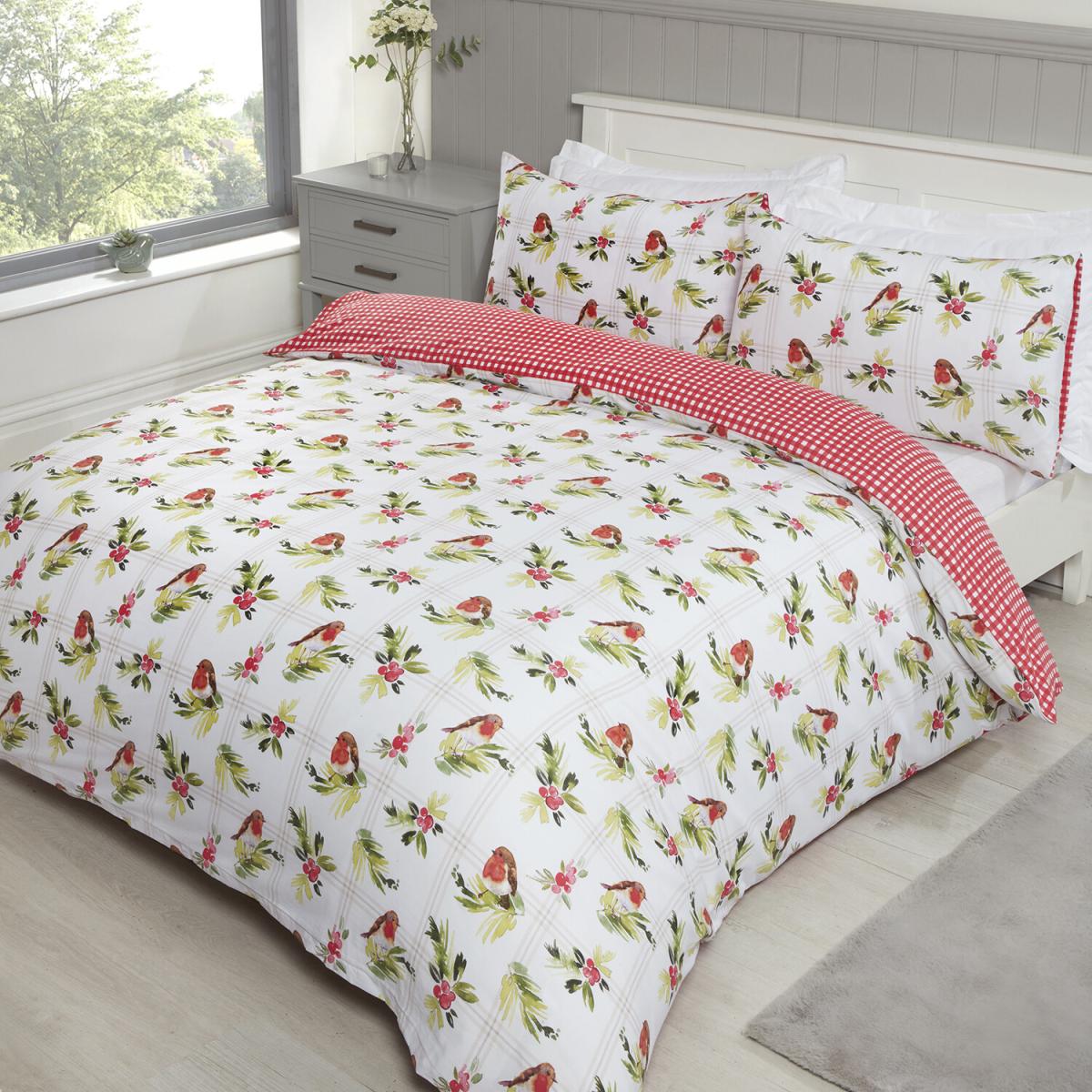 Robin and Holly Duvet Cover and Pillowcase Set - Red / King – image 2